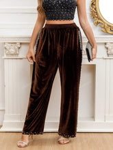 Women's Solid Color Elastic Waist Flare Pants, Plush Fabric, Versatile Wear For Autumn/Winter